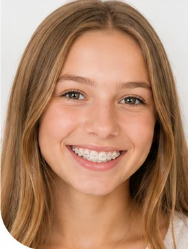 Teenage girl smiling with clear ceramic braces