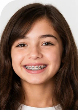 Teenage girl smiling with metal braces